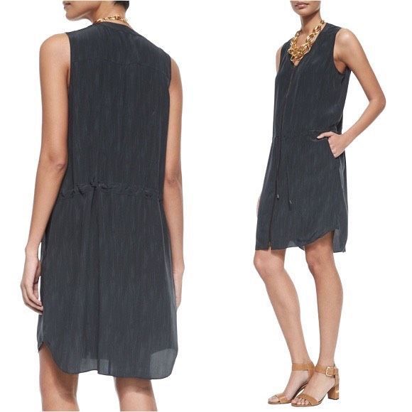 Eileen Fisher Dresses & Skirts - Eileen Fisher Print Silk V-Neck Front Zip Dress with Pockets - Size Large - $278